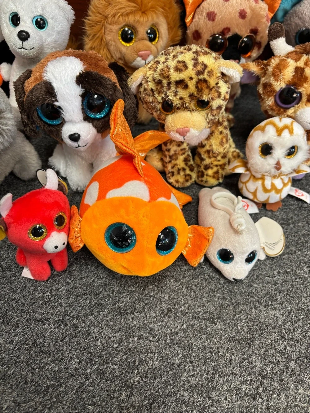 Ty Assorted Beanie Boos Plush Lot with Orange Fish and Multi-Colored Friends